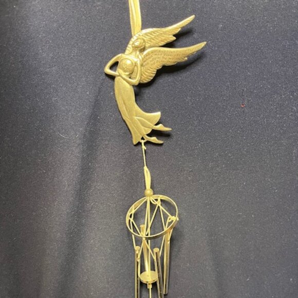 VTG Pewter PEACE Angel Figure Holding The World in Her Hands Hanging Wind Chimes - Picture 12 of 13